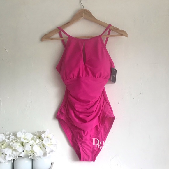 Ellen Tracy Swimsuit One Piece Halter Love Potion Pink Swimsuit - Picture 5 of 5